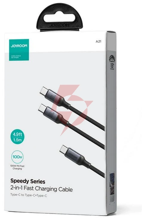 Kabel 2w1 usb-c / 2x usb-c joyroom speedy sa21-1t2 150cm 100w w oplocie czarny