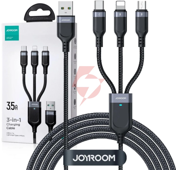 Kabel 3w1 usb-a / usb-c micro-usb lightning joyroom s-1t3018a18 30cm 3.5a w oplocie czarny