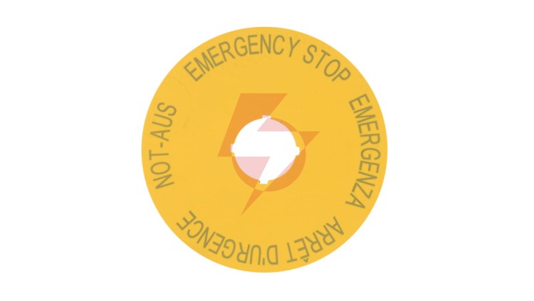Tabliczka opisowa żółta okrągła fi90 EMERGENCY STOP M22-XAK1 216465