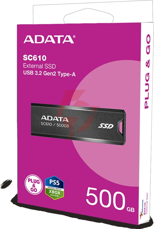 Dysk zewnętrzny ssd adata sc610 500gb usb3.2a czarny