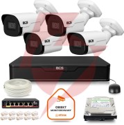 Zestaw monitoringu ip bcs point 4x kamera bcs-p-tip24fsr4-ai2 rejestrator z dyskiem 1tb