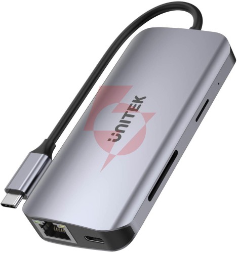 Unitek d1122a01 aktywny hub usb-c 5gbps, 2x hdmi 4k, czytnik kart, rj-45, pd 100w