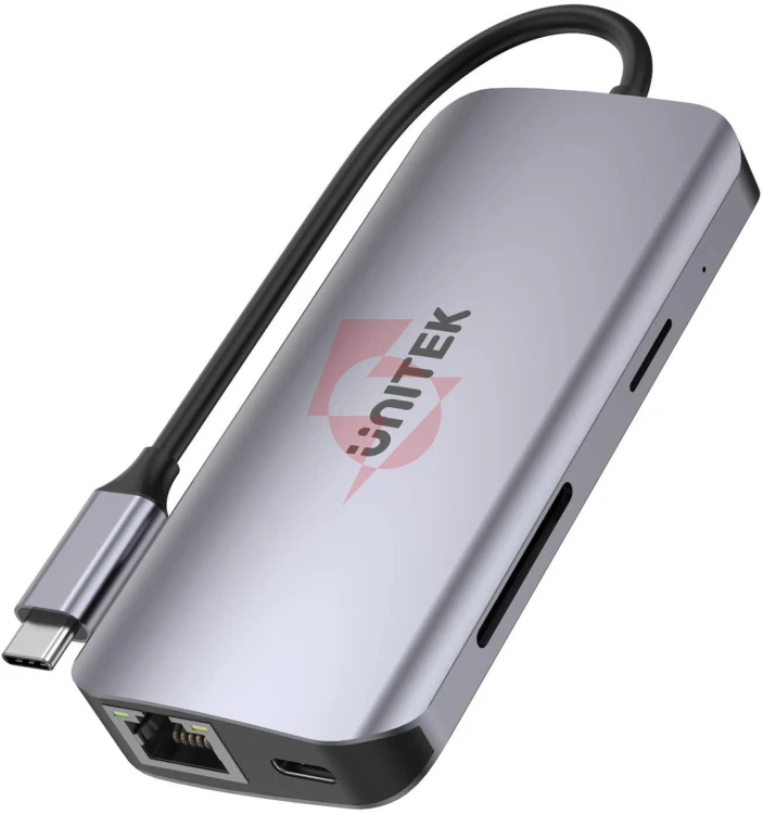 Unitek d1122a01 aktywny hub usb-c 5gbps, 2x hdmi 4k, czytnik kart, rj-45, pd 100w