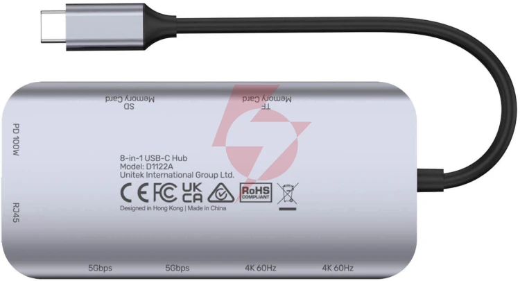 Unitek d1122a01 aktywny hub usb-c 5gbps, 2x hdmi 4k, czytnik kart, rj-45, pd 100w