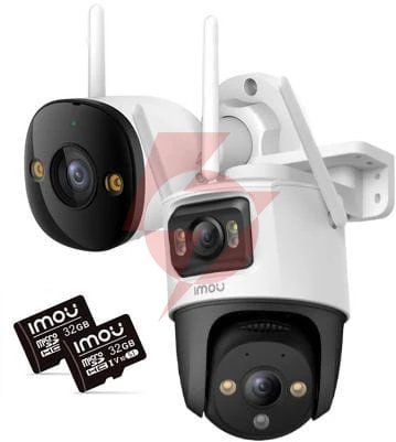 Zestaw 2 kamer ip imou bullet 3 5mp i cruiser dual 10mp z kartami pamięci 32gb