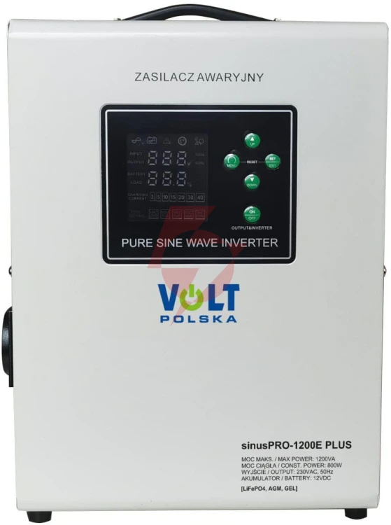Przetwornica volt polska sinuspro 1200e plus 12v 800/1200w lifepo4, menu