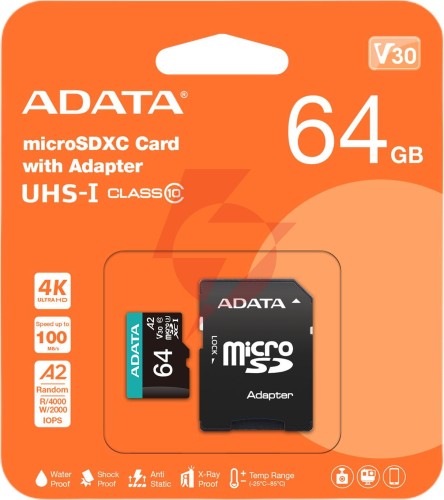 Adata karta pamięci microsd premier pro 64 gb uhs1 u3 v30 a2 + adapter