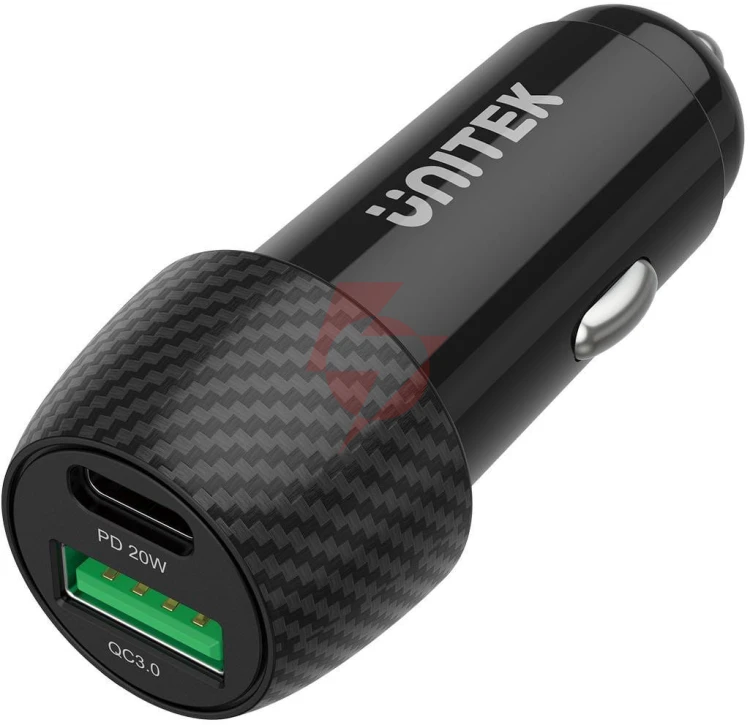 Unitek ładowarka samochodowa 38w usb-a usb-c qc3..0