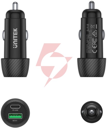 Unitek ładowarka samochodowa 38w usb-a usb-c qc3..0