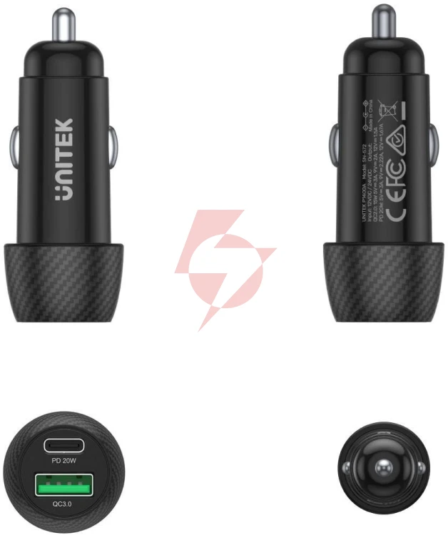 Unitek ładowarka samochodowa 38w usb-a usb-c qc3..0