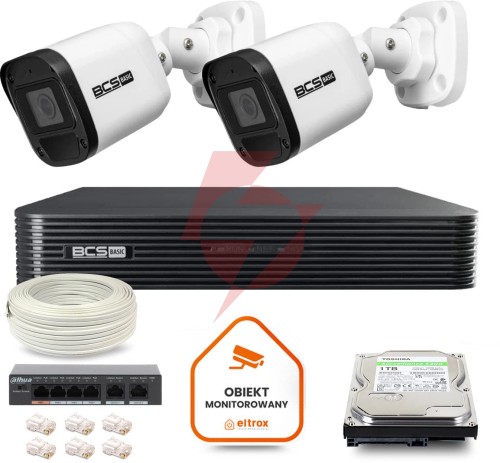 Zestaw monitoringu ip bcs basic 2x kamera bcs-b-tip15fr3(2.0) rejestrator z dyskiem