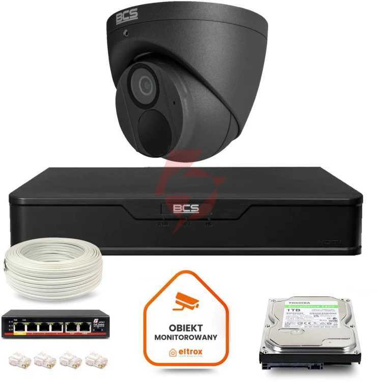 Zestaw monitoringu ip bcs point 1x kamera bcs-p-eip28fwr3-ai2-g rejestrator z dyskiem