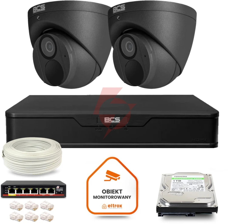 Zestaw monitoringu ip bcs point 2x kamera bcs-p-eip28fwr3-ai2-g rejestrator z dyskiem