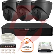 Zestaw monitoringu ip bcs point 3x kamera bcs-p-eip28fwr3-ai2-g rejestrator z dyskiem