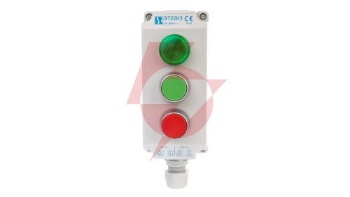 Kaseta sterownicza 3-otworowa zielony/czerwony/lampka zielona 230V IP65 1x dławik M20 szara ST22K3\06-1