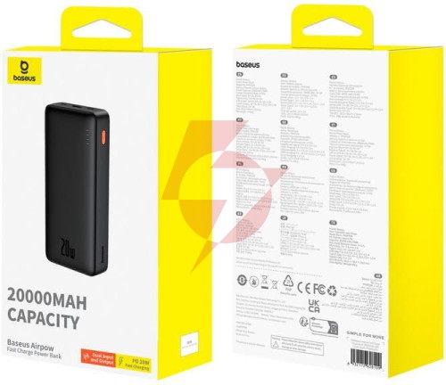 Powerbank baseus airpow p10022804113-00 20000mah 20w pd qc 20w usb-a usb-c + kabel