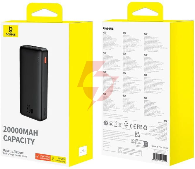 Powerbank baseus airpow p10022804113-00 20000mah 20w pd qc 20w usb-a usb-c + kabel