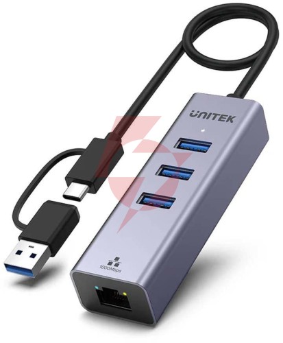 Unitek hub usb c 4w1 ethernet 3 x usb a 5 gbps z adapterem usb a