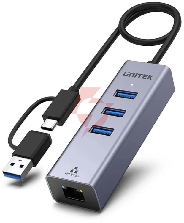 Unitek hub usb c 4w1 ethernet 3 x usb a 5 gbps z adapterem usb a