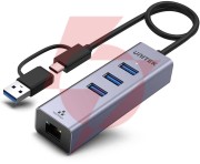 Unitek hub usb c 4w1 ethernet 3 x usb a 5 gbps z adapterem usb a