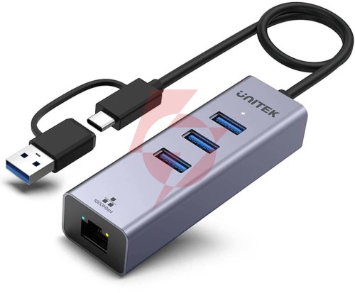 Unitek hub usb c 4w1 ethernet 3 x usb a 5 gbps z adapterem usb a