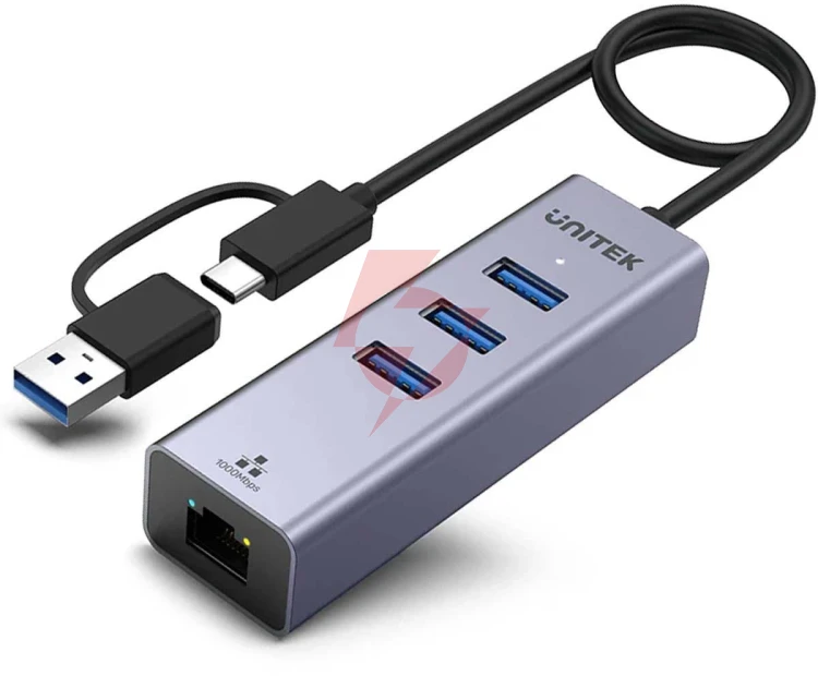 Unitek hub usb c 4w1 ethernet 3 x usb a 5 gbps z adapterem usb a