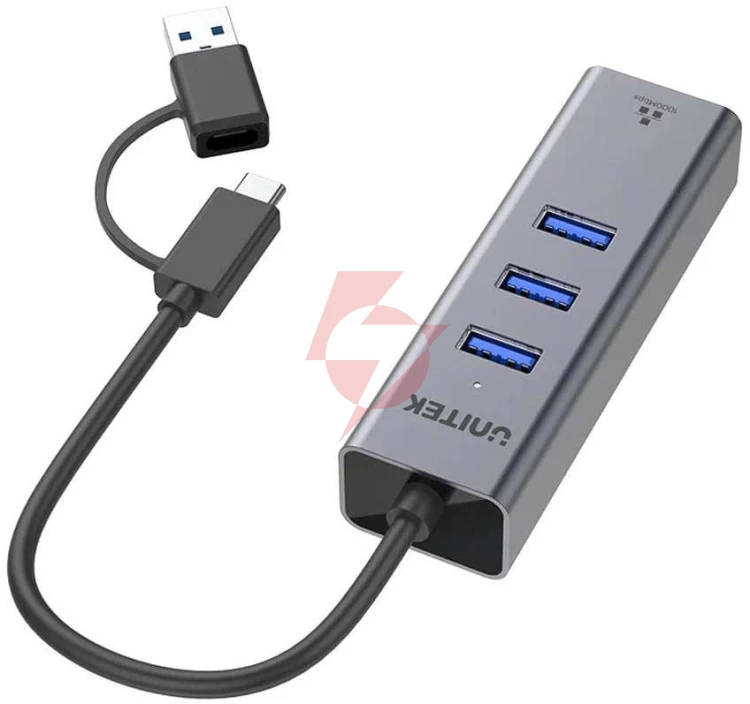 Unitek hub usb c 4w1 ethernet 3 x usb a 5 gbps z adapterem usb a