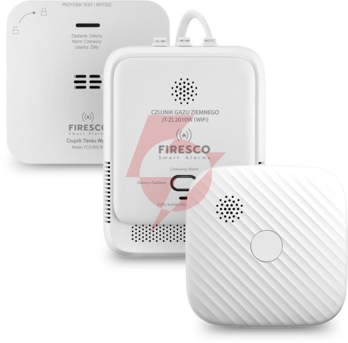 Zestaw czujników wifi firesco czujnik czadu+czujnik dymu+czujnik gazu 