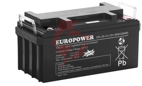 Akumulator agm europower serii epl 12v 65ah (żywotność 15 lat)