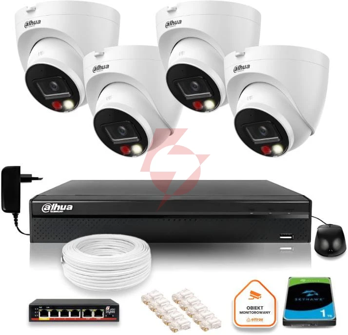 Zestaw monitoringu ip dahua 4 kamer ip 8mpx 4k dysk twardy