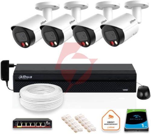 Zestaw monitoringu ip dahua 8mpx 4k 4 kamery ipc-hfw2849s-s-il z dyskiem