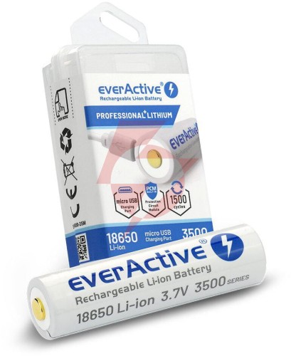 Akumulator 18650 li-ion 3,7v everactive 3500mah (1 szt.) micro-usb z zabezpieczeniem