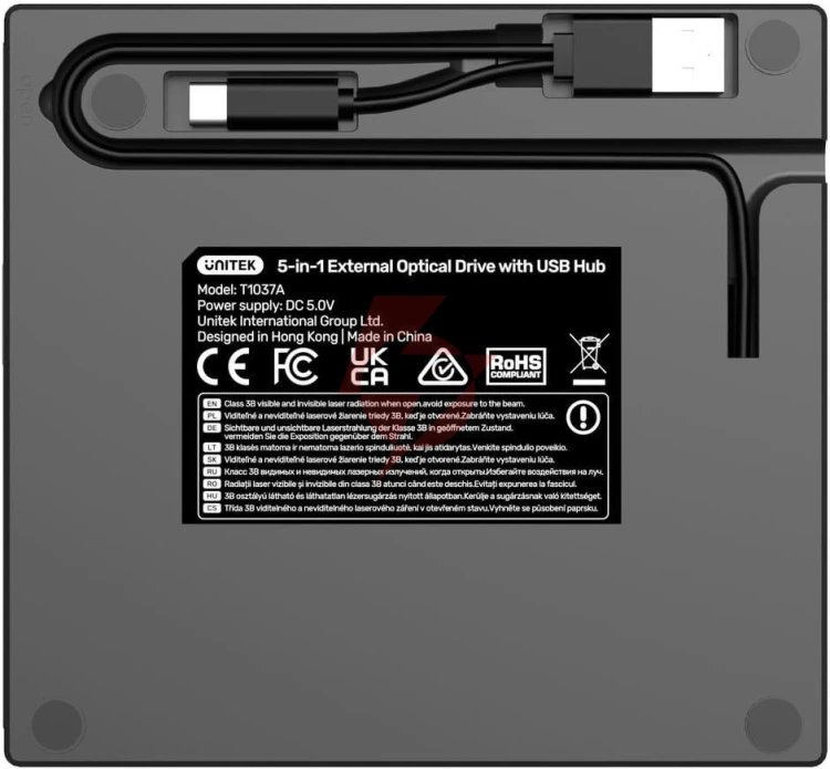 Unitek nagrywarka zewnętrzna dvd/cd, hub usb 5gbps, czytnik kart sd t1037a01