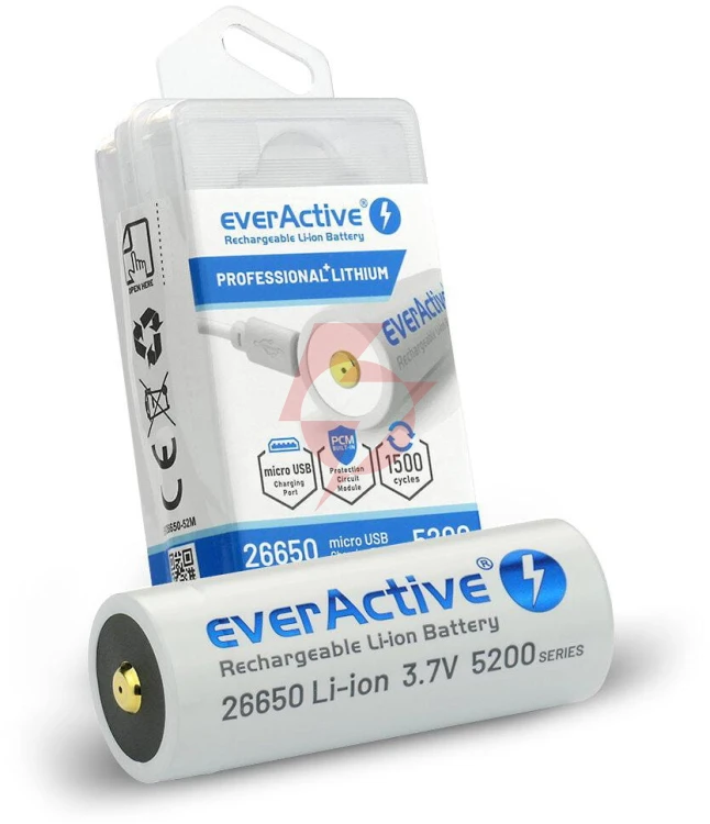 Akumulator 26650 li-ion 3,7v everactive 5200mah micro usb (1 szt.) z zabezpieczeniem
