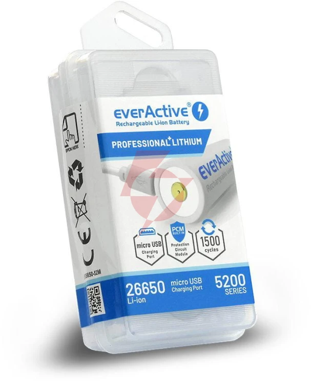 Akumulator 26650 li-ion 3,7v everactive 5200mah micro usb (1 szt.) z zabezpieczeniem