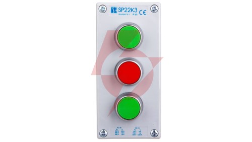 Kaseta sterownicza 3-otworowa 2xzielony/czerwony 2Z 1R IP65 1x membrana M20 szara SP22K3\02-2