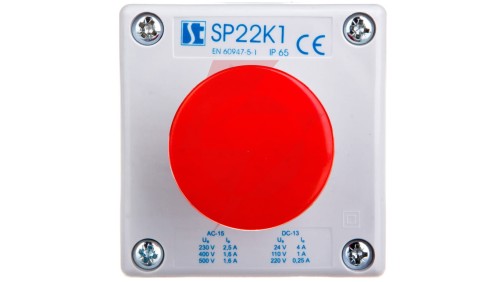Kaseta sterownicza 1-otworowa przycisk grzybkowy czerwony 1R szara IP65 SP22K1\04-1
