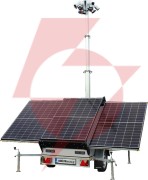 Przyczepa wieża do monitoringu pv3 z zabudową z systemem na fotowoltaikę
