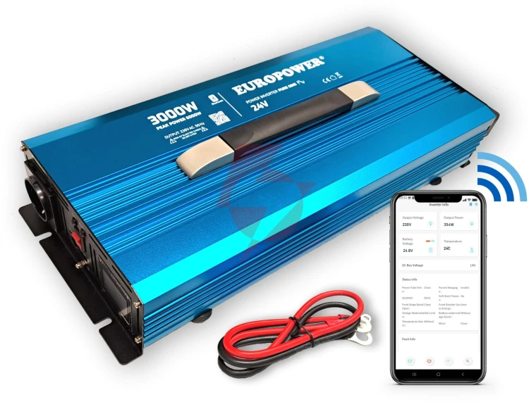 Przetwornica napięcia inwerter europower 24v dc / 230v ac 3000w / 6000w czysty sinus bluetooth