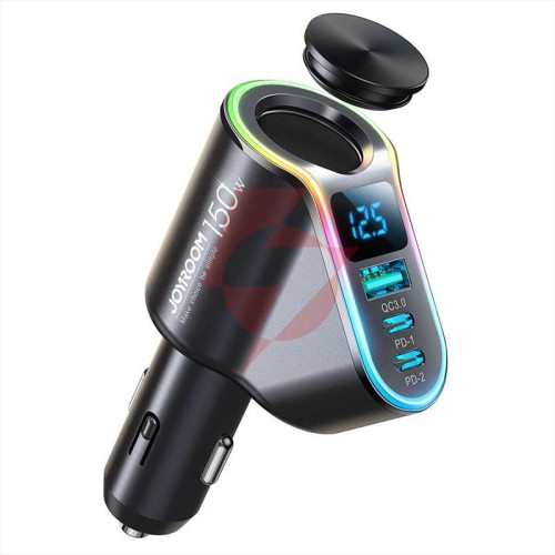 Joyroom szybka ładowarka samochodowa 4w1 usb-a qc3.0 / 2xusb-c pd 150w czarna