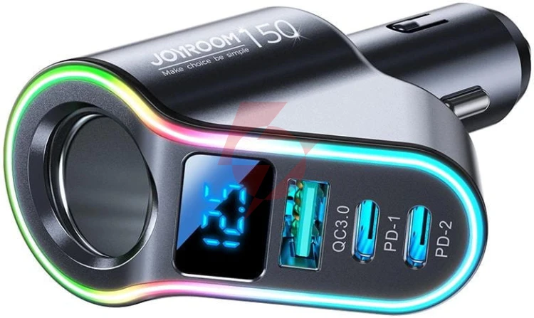 Joyroom szybka ładowarka samochodowa 4w1 usb-a qc3.0 / 2xusb-c pd 150w czarna