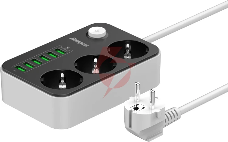 Listwa zasilająca z wyłącznikiem energizer 3x schuko 6x usb-a 2500w 10a kabel 2m