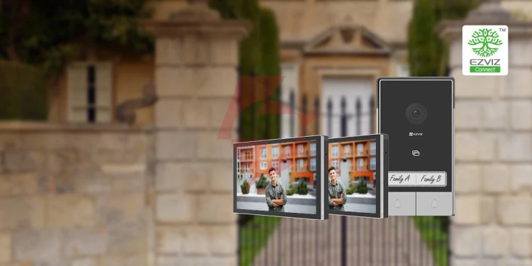 Zestaw wideodomofonowy dwurodzinny ezviz hp7 z dwoma monitorami
