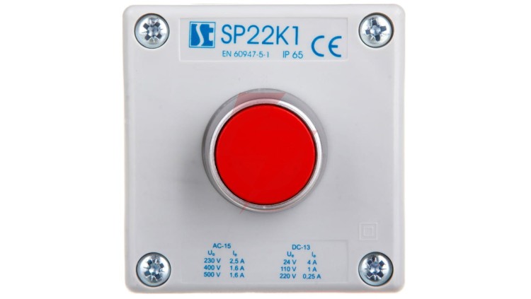 Kaseta sterownicza 1-otworowa czerwony 1R szara IP65 1x membrana M20 SP22K1\02-1