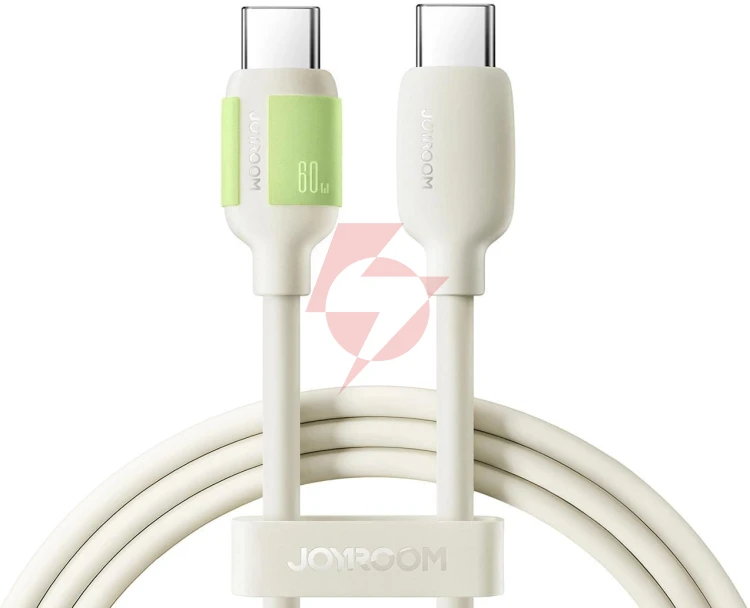 Kabel joyroom s-a53 60w usb-c - usb-c z fluorescencyjną końcówką 2 m - beżowy