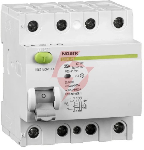 Wyłącznik różnicowoprądowy, 6 ka, 25a, 30ma, 4p typ ac ex9l-n. noark 108331