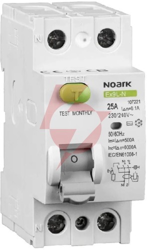 Wyłącznik różnicowoprądowy, 6 ka, 25a, 30ma, 2p typ ac ex9l-n noark 108314