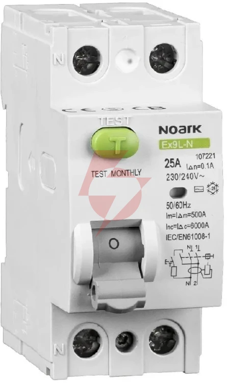 Wyłącznik różnicowoprądowy, 6 ka, 25a, 30ma, 2p typ ac ex9l-n noark 108314