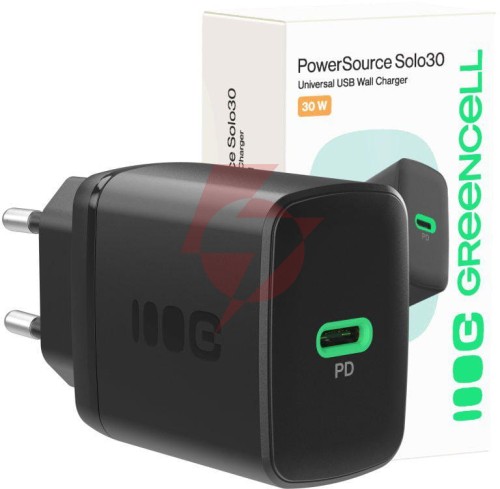Ładowarka sieciowa greencell powersource solo30 30w 1xusb-c pd 3.0 qc 4.0+ czarna