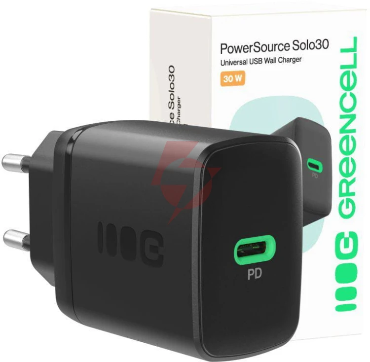 Ładowarka sieciowa greencell powersource solo30 30w 1xusb-c pd 3.0 qc 4.0+ czarna